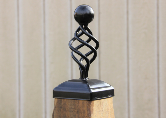 Wrought Iron Cannonball Basket End Cap For 4x4 Wood Fence Post, Forged With Top Post