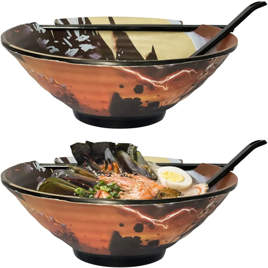 2 X Ramen Bowl Set | Dragon, 6Pcs Japanese Style Soup Bowls With Chopsticks, Ladle Spoons & Large 37 Oz For Ramen, Pho