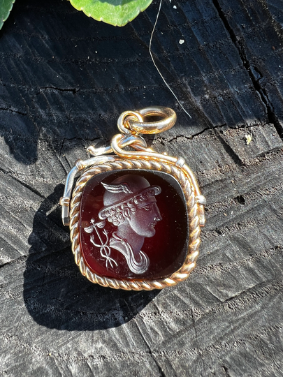 Victorian Intaglio Pendant, Carnelian Carved