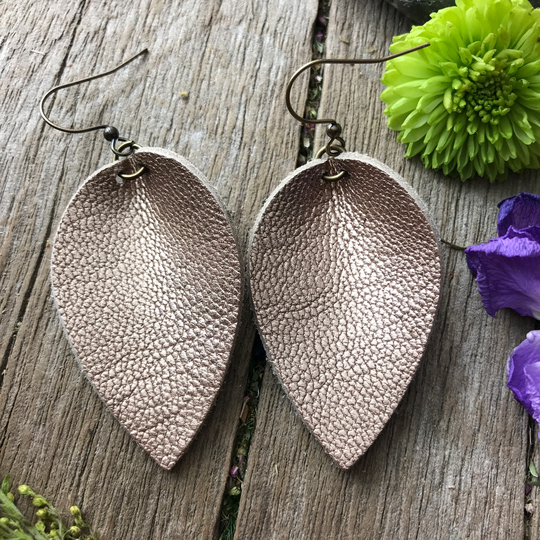 Champagne Metallic Leather Petal Earrings
