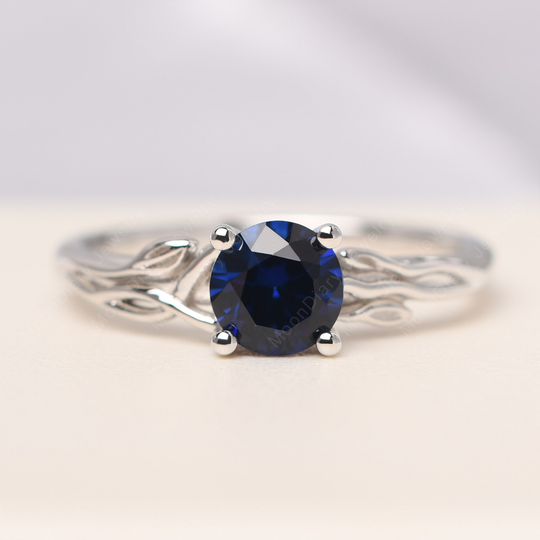 Sapphire Anniversary Ring Olive Branch Leaves Silver September Birthstone