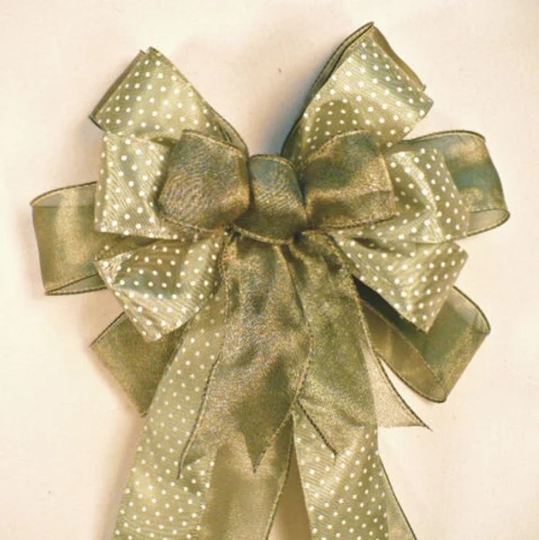 Green Tones Plaid Bow, Sage Green Cream Wreath Decorate Gift Bow