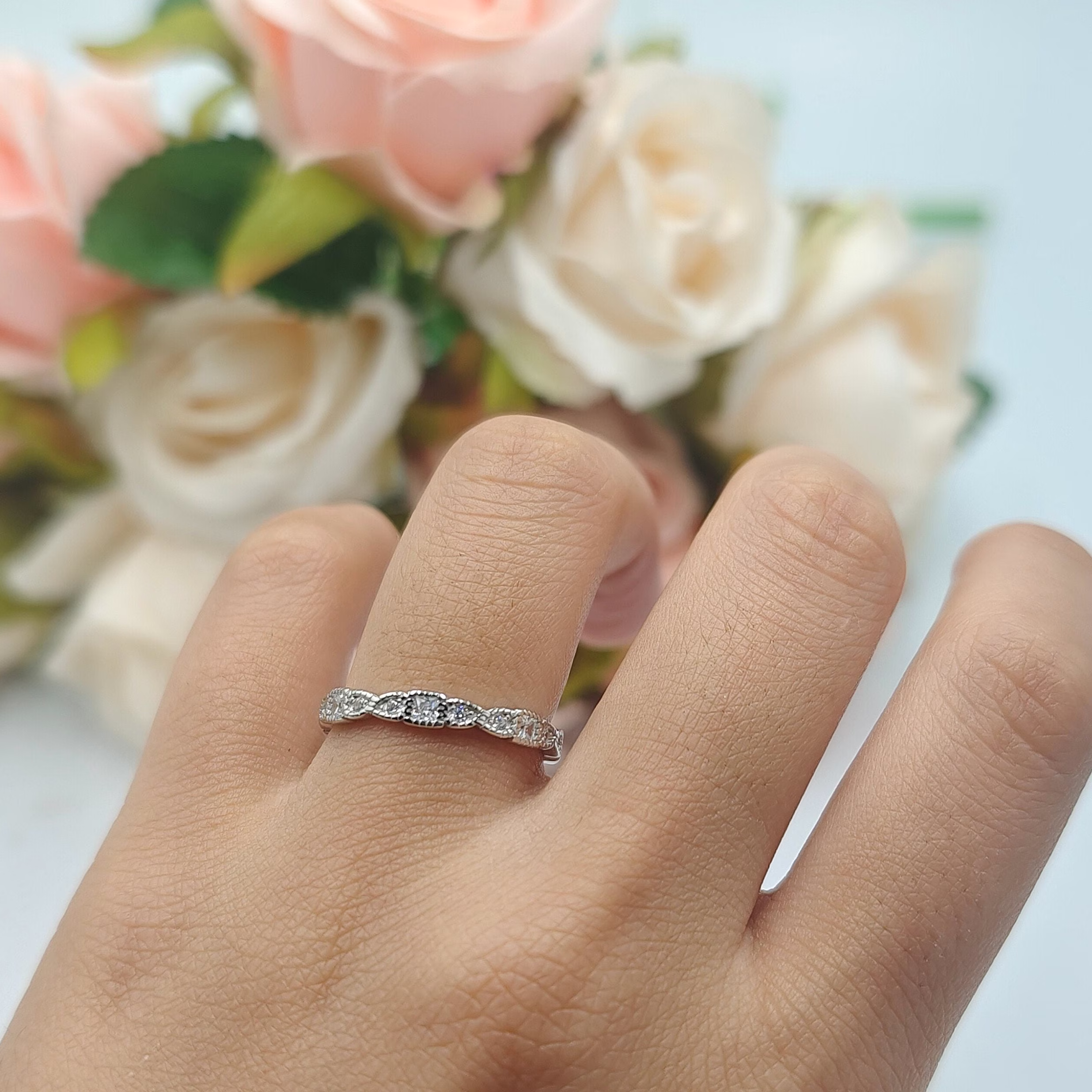 Eternity Bands Art Deco Wedding Ring Simulated Cz 925 Sterling Silver