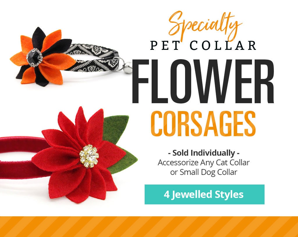 Specialty Pet Flower Corsages | 4 Styles - Sold Individually/Collar For Cats + Small Dogs Halloween, Christmas, Holiday, Wedding