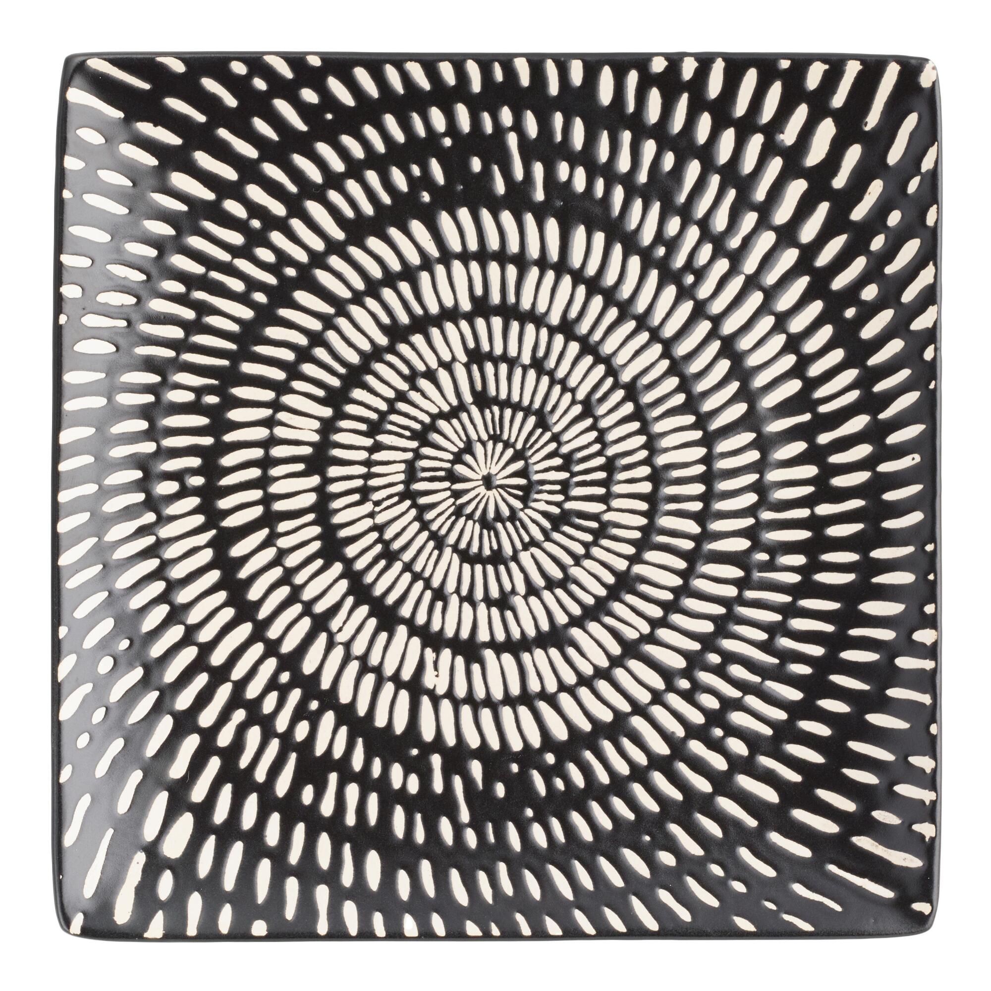 Square Black And White Swirl Trilogy Salad Plates Set Of 4 - Stoneware by World Market