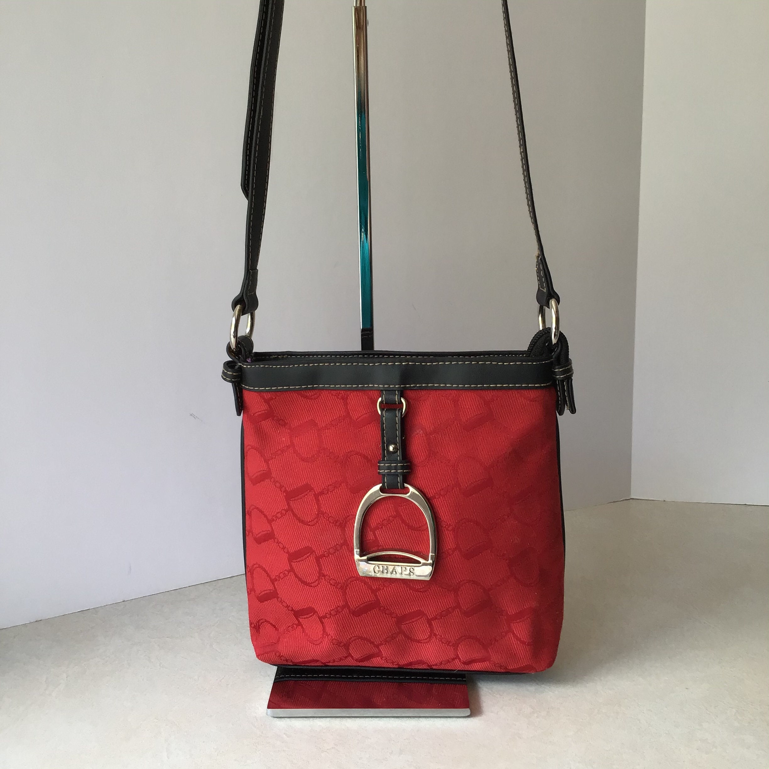 Chaps Ralph Lauren Vintage Cotton Blend & Faux Leather Shoulder Bag in Red