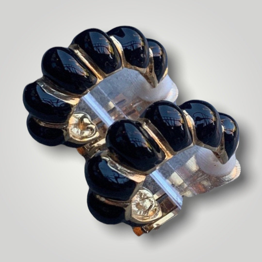 Classy Vintage Enamel Hoop Earrings 1980S 1990S Gold Black Rams Horn Twist Chunky Oversized Statement Jewelry