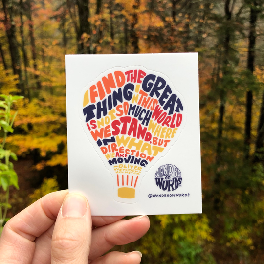 Hand-Lettered Hot Air Balloon Sticker, Inspirational Moving Forward Motivational Quote Sticker