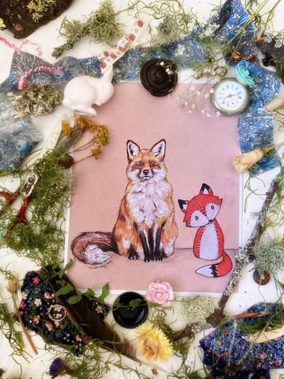 Fox & Friend, Art Prints, Art, Animal Nursery Woodland Decor, Cute Fox, Wall 5x7 Prints, 8x10 Prints