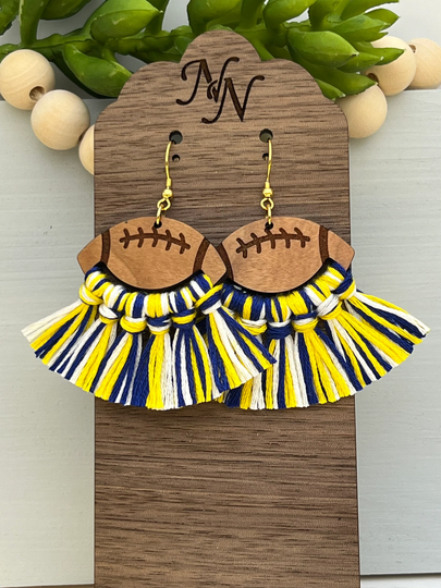 Football Fringe Earrings. Blue, Yellow & White I Can Change Or Add Any Color