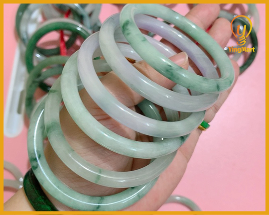 Yingmart 50-66mm White To Light Green Natural Jadeite Jade Bangle Bracelet, Real Gemstone, Vintage Jewelry, Christmas/Newyear Gift