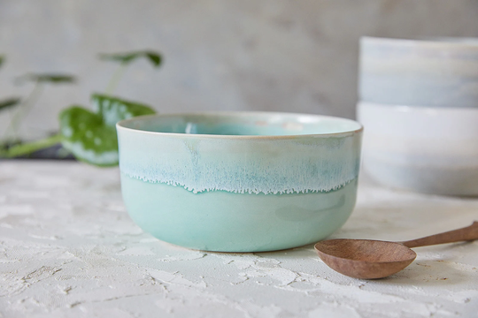 Ceramic Ramen Bowls Set Of 2, Light Turquoise Noodles Bowls, Pottery Soup/Salad Serving Bowl, Modern Japanese Nesting Home Gift Idea