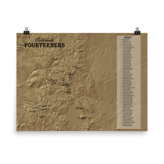 Colorado 14Ers Checklist Map Print