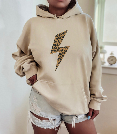 Lightning Bolt Hoodie, Cheetah Print Leopard Print, Trendy Shirt, Aesthetic Preppy Clothes, Retro Indie Oversized Clothing