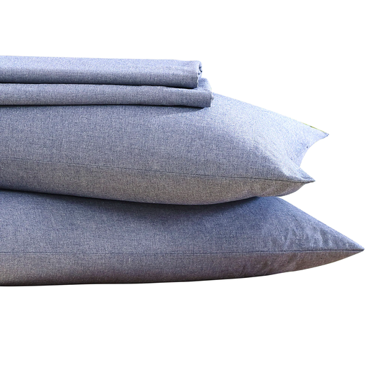 Brielle Home Montauk Twin 144-Thread Count Cotton Polyester Blend Heather Blue 3-Piece Bed Sheet | 807000275885