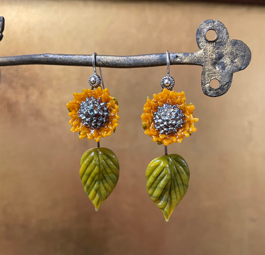 Lampwork Sunflower Earrings