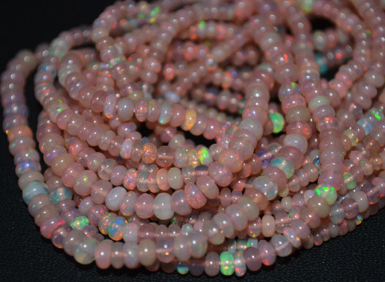 25 Ct Aaa Quality Natural Peach Pink Ethiopian Opal Smooth Beads, 5.20-7.20mm Approx., 7 Inch Strand