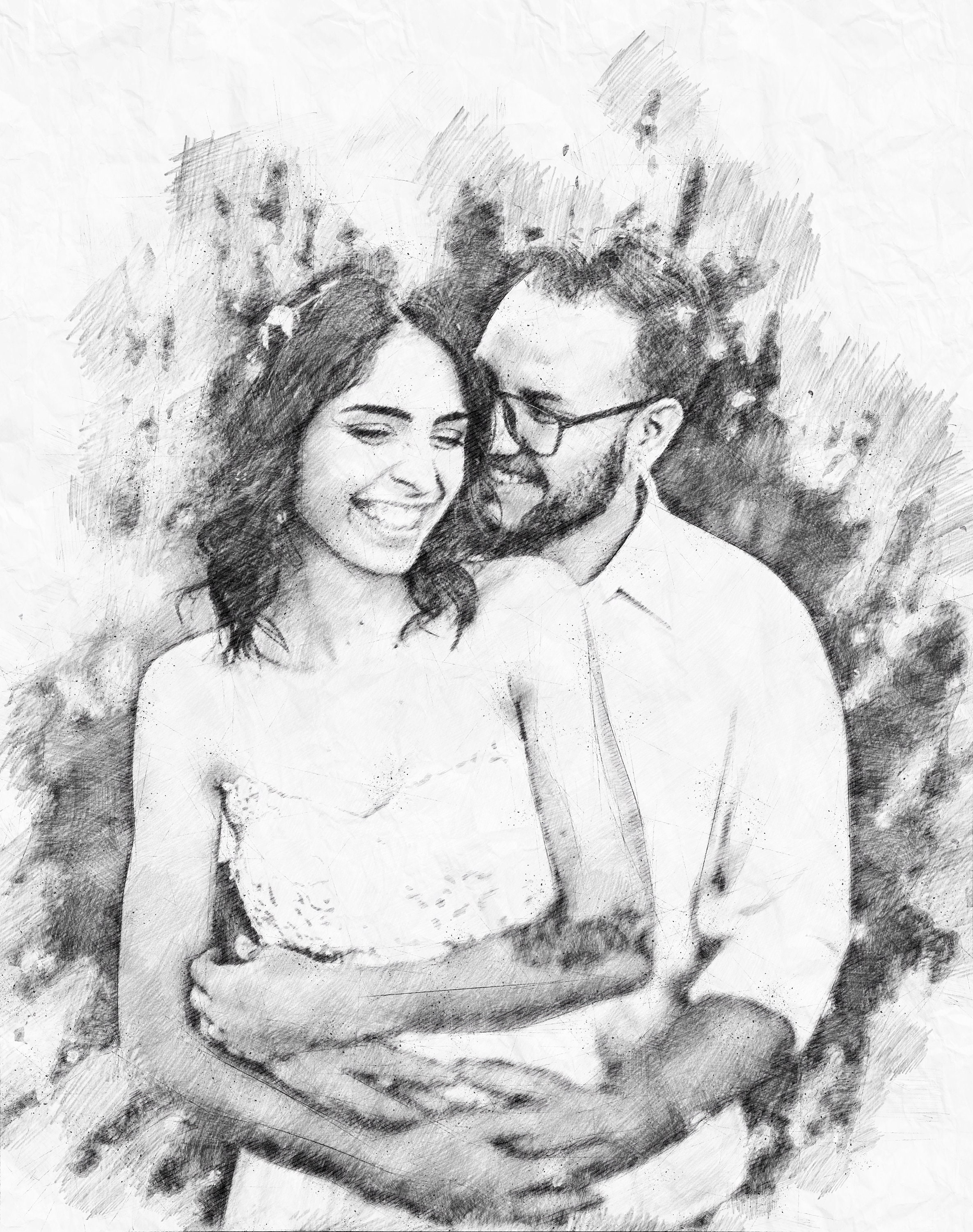 Custom Wedding Family Portrait Illustration, Personalized Pencil Sketch From Photo, Black & White Portrait, Painting Poster