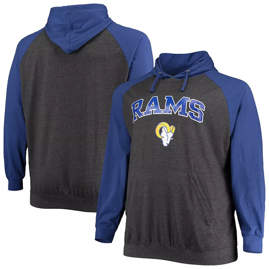 Men's Fanatics Branded Royal/Heathered Charcoal Los Angeles Rams Big & Tall Lightweight Raglan Pullover Hoodie, Size: 4XLT, LAR Blue