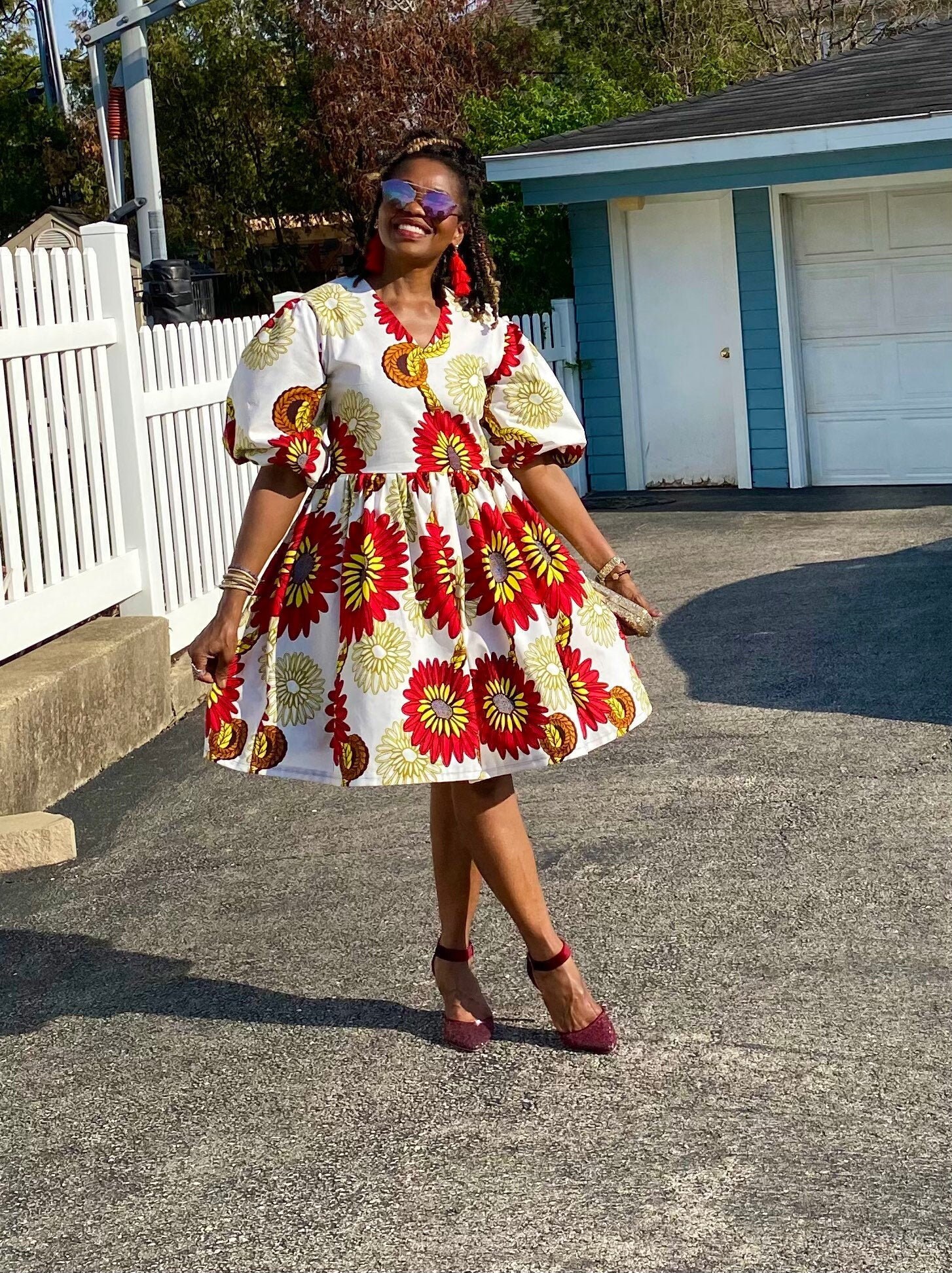 Ankara Dress African Summer Clothing Women White Floral Elegant For Party Fashion Remila