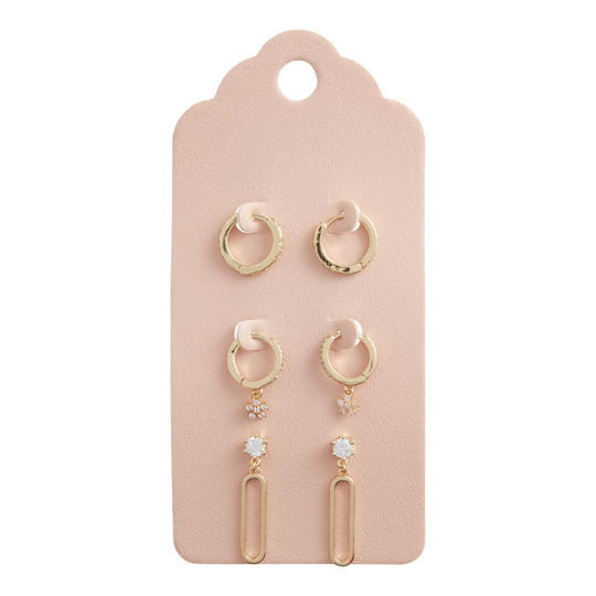 Gold And Cubic Zirconia Huggie Hoop And Drop Earrings 3 Pack by World Market