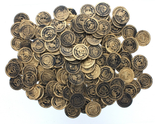 Pirate Plastic Crafting Coins 144 Count, For Treasure Hunts Or Projects, Stage Props Party Decoration, Gold