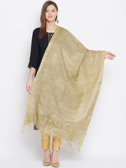 Women's Cotton Blend Beige & Gold-Toned Solid Dupatta Free Shipping