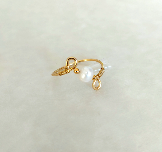 Real Pearl Ring, Wire Wrap Gold Filled Dainty Simple Rings Stackable