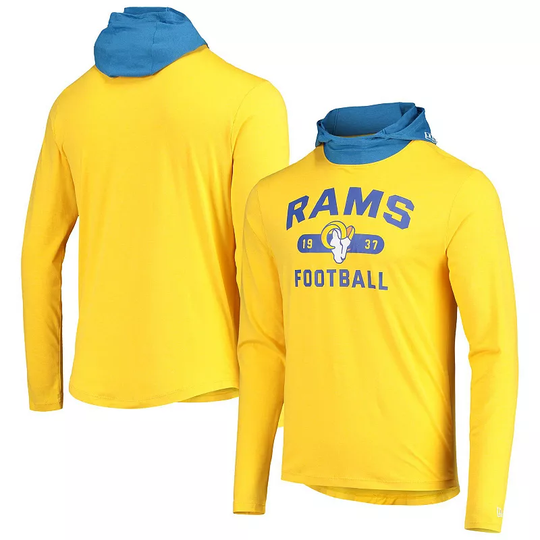 Men's New Era Gold/Blue Los Angeles Rams Active Block Hoodie Long Sleeve T-Shirt, Size: Small