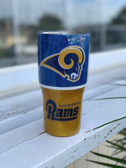 Los Angeles Rams Inspired Stainless Steel Insulated Glitter 20Oz Or 30Oz Tumbler With Lid & Straw