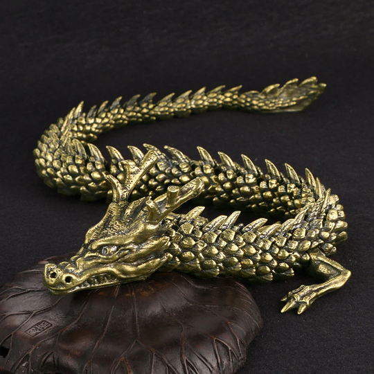 15.75" Brass 3D Living Dragon Ornament/Premium Decorative Zodiac Craft Collection