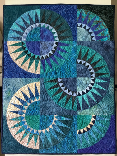 Ocean Waves Art, Wall Art Quilt, Fiber New York Beauty Quilted Hanging, Blue Textile Sale, Modern Quilt