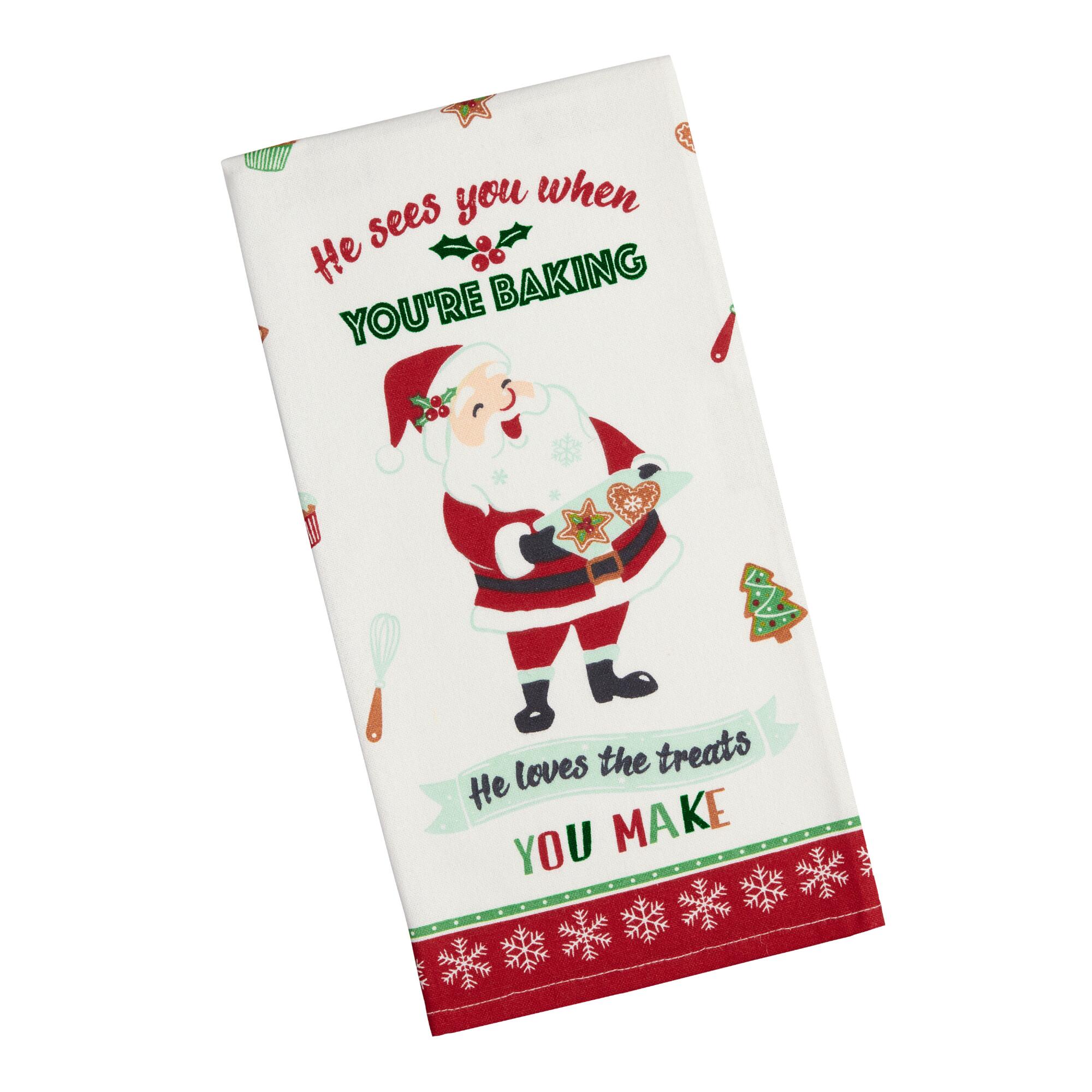 Santa Baking Treats Kitchen Towel: Multi - Cotton by World Market