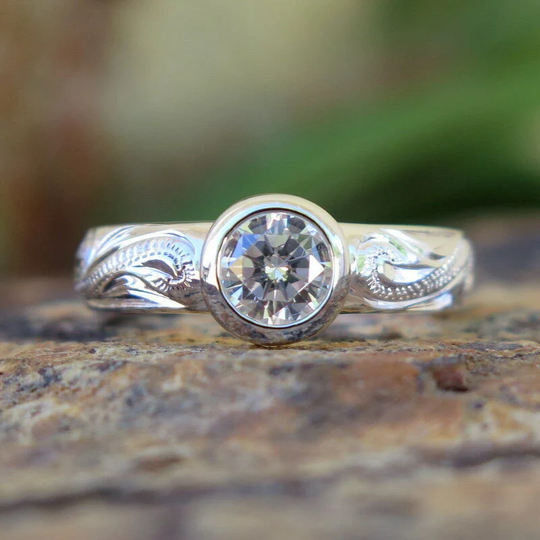Hawaiian Design Jewelry 925K Sterling Silver Scrolling Round Cz Wedding Ring Band