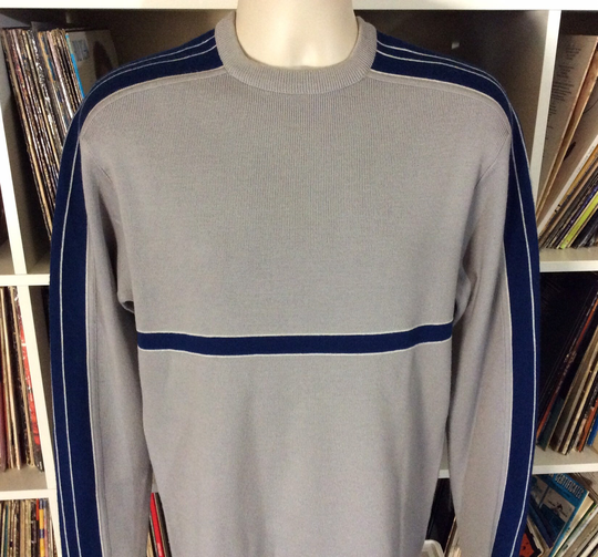 Vtg 70S 80S Meister Wool Blend Striped Ski Sweater Gray Blue L/xl