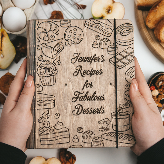 Mom Birthday Gift, Wood Recipe Book, Custom Cook Gift For Mom, Mother, Blank Family Cooking Journal, Notebook