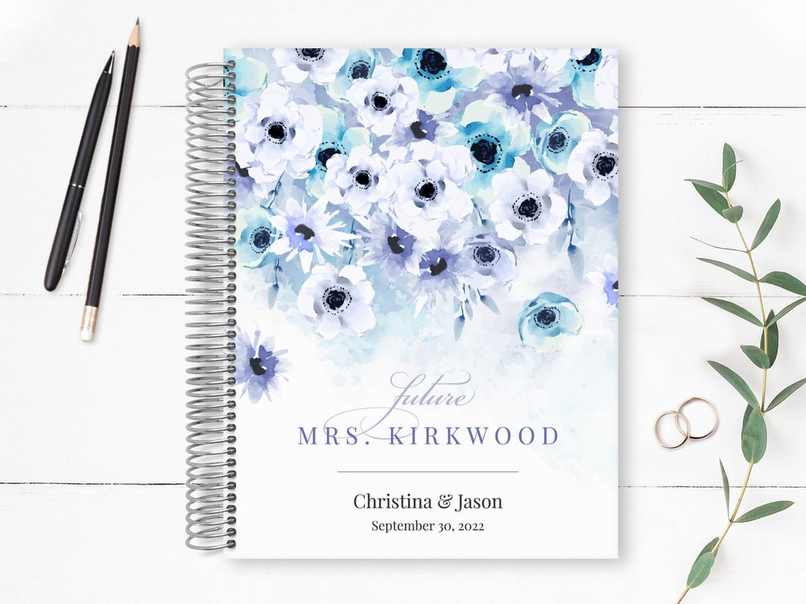 Custom Wedding Planner | Personalized Bridal Organizer Engagement Gift For Bride Guide Watercolor Anemones