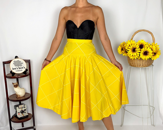 Vintage 60S/70S Bright Yellow Diamond Flare Skirt