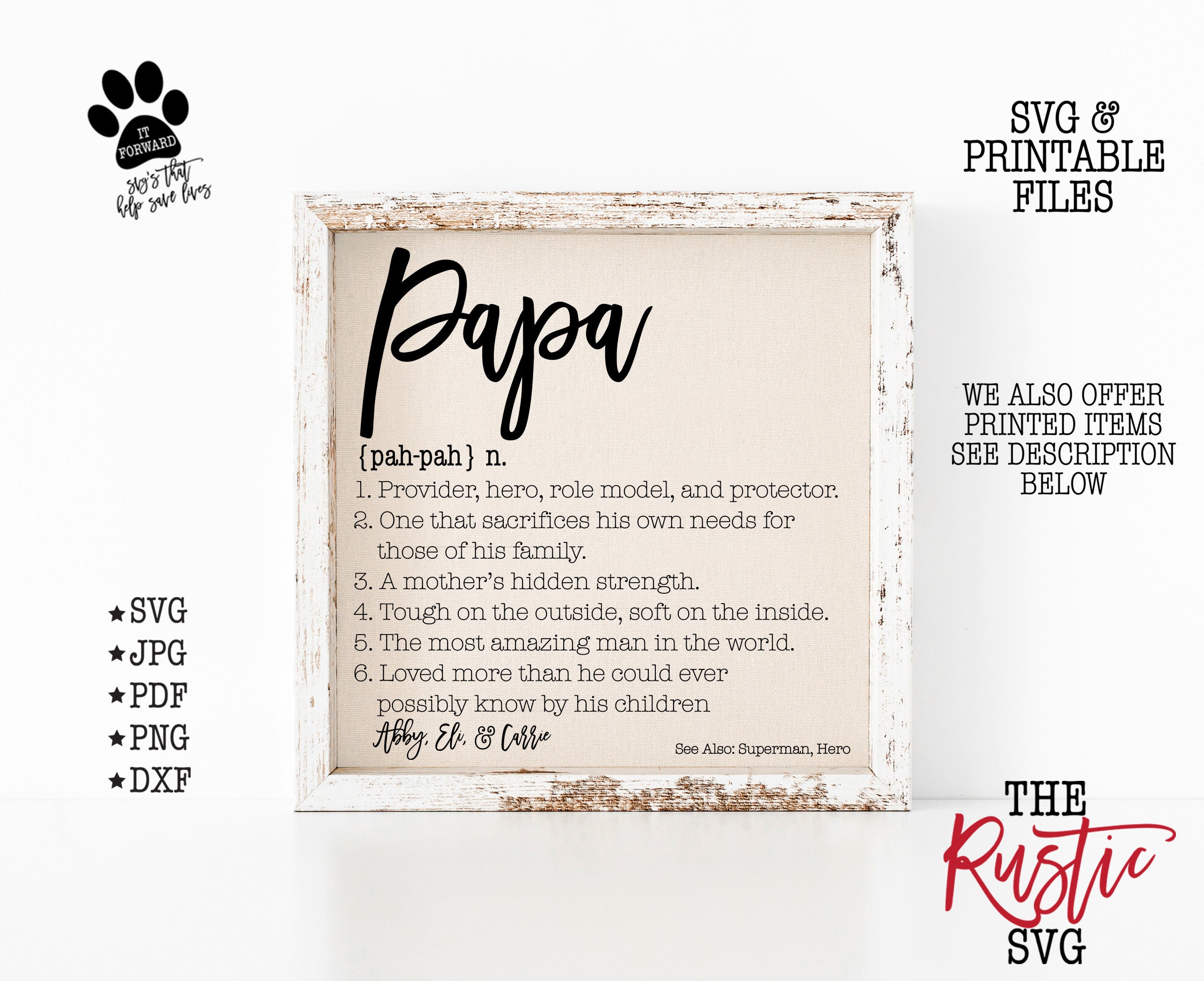 Father's Day Gift, Papa Definition, Svg, Wood Sign, Kids Names, Custom Svg, Custom Names Pdf, Silhouette, Cricut, 002