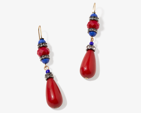 Red Art Deco Earrings, Vintage Style Egyptian Boho Drop Earrings