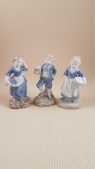 Vintage Three Small Children Figurines Delft Victorian Style Germany