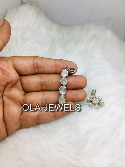 sterling Silver 925 Black Finish Rose Cut Diamond Polki Pendant | Price Is For Each One