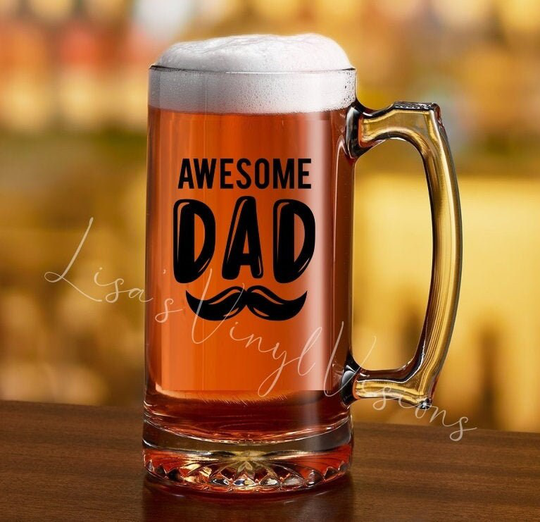 Awesome Dad Moustache Glass Mug 28Oz Free Personalized Custom Beer Dad Uncle Son Father's Day, Birthday, Christmas Gift