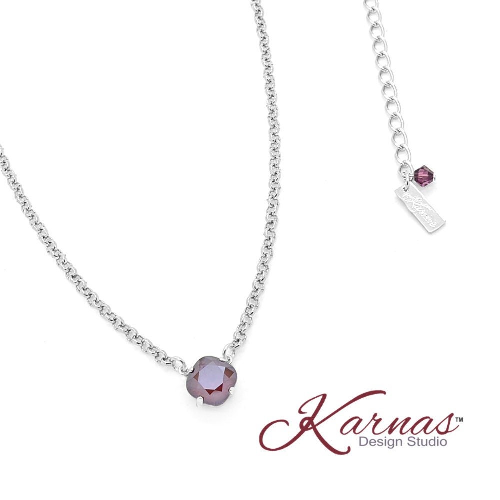 Plum Red 12mm Solitaire Necklace Genuine K.d.s. Premium Crystal Choose Your Finish Karnas Design Studio Free Shipping