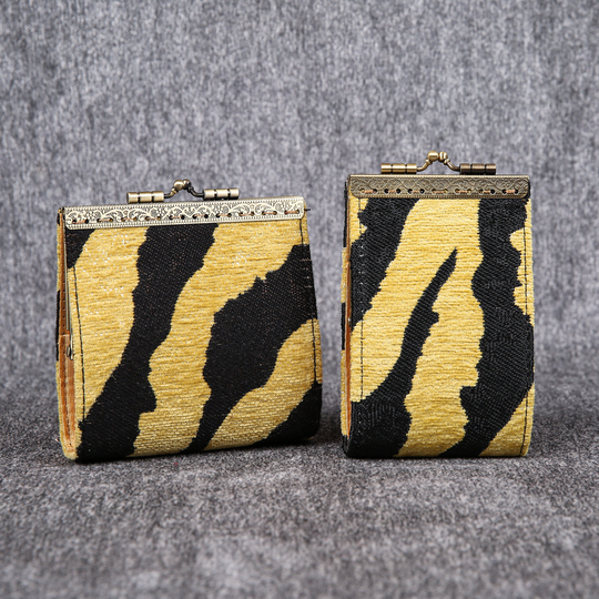 Card Wallet Vintage Handsewn Carpet Holder Kiss Lock Pouch Clasp Bridesmaid Gift For Her Tiger Stripes