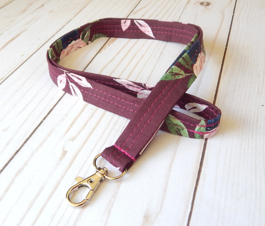 Boho Floral Lanyard For Keys, Purple Flower Keychain, Bohemian Id Badge Holder