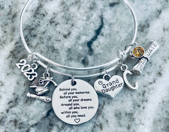 2023 Graduation Gift For Granddaughter Personalized Expandable Charm Bracelet Behind You, Before You