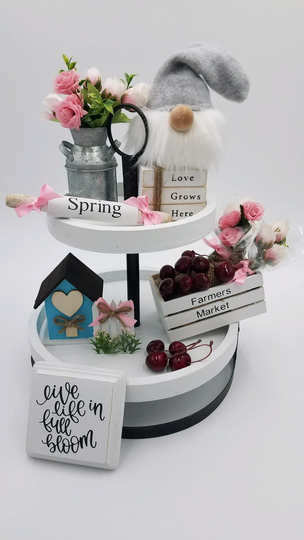 Spring Tiered Tray Decor, Gnome Kit, Farmhouse Decor Bundle, Rustic Farmhouse, Country For