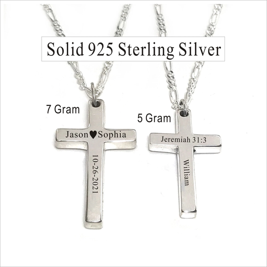 Personalized Engraved Solid 925 Sterling Silver Cross Necklace, Customized Women Men Necklace-Christmas Gift For Unisex