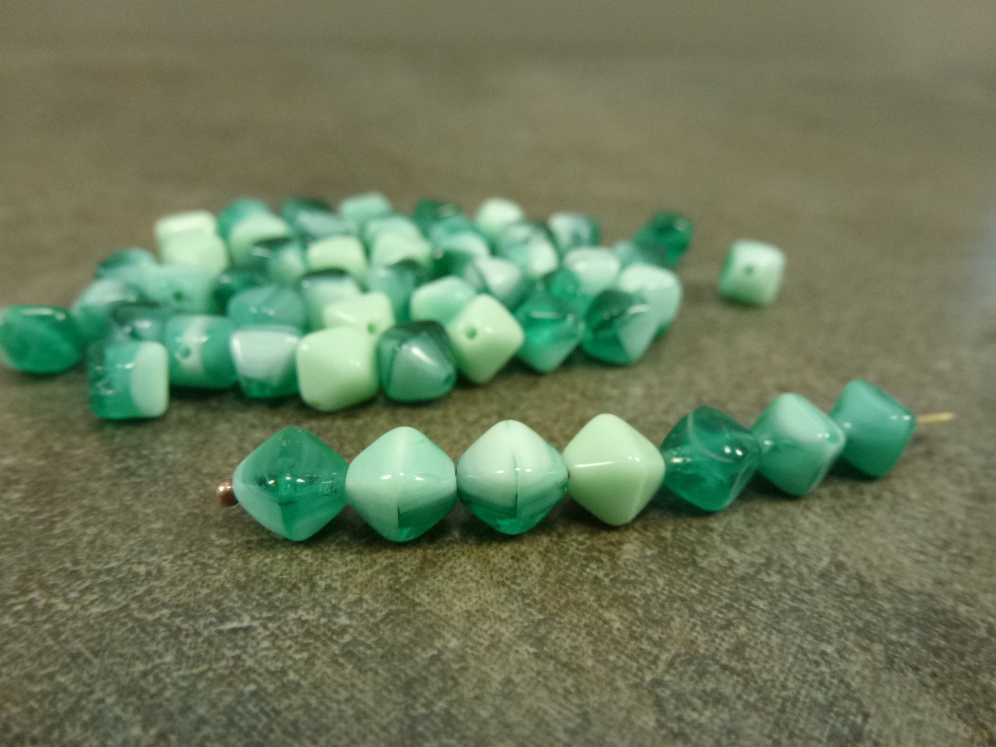 Mint/Emerald Blend Czech Glass Lucerna Bicone Beads 6mm 50Pc Pressed